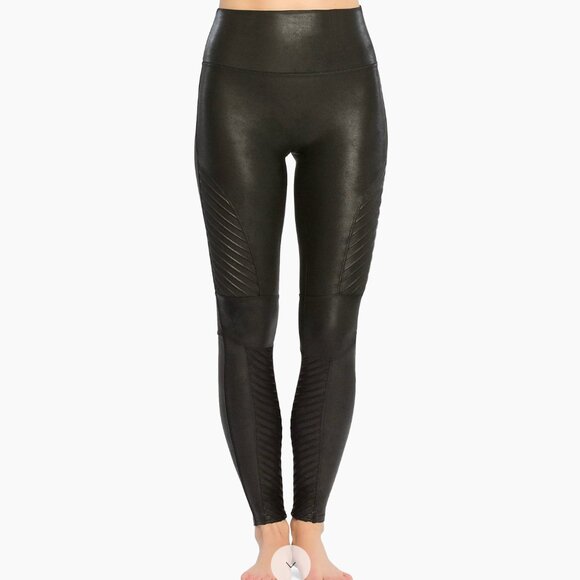 NWT Spanx Very Black Faux Leather Moto Leggings Size Medium